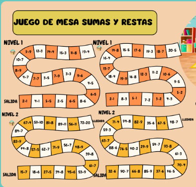 Juegos de mesa. "Sumas y restas" diferentes niveles